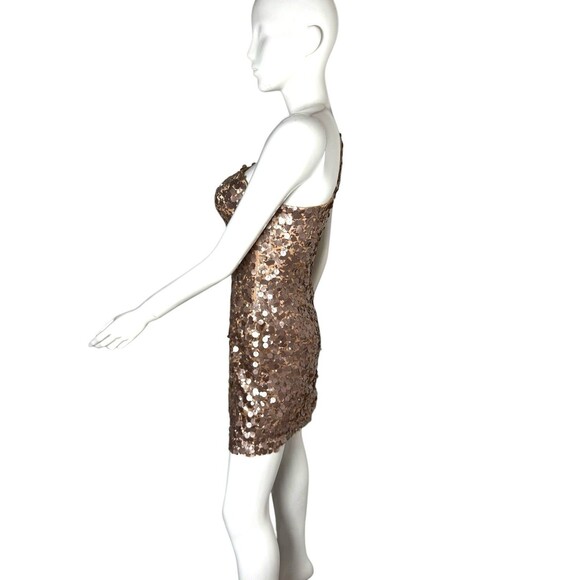 Vintage‎ Scala Mini Dress Rose Gold Sequin One Sleeve Strap 8 Disco Rave Hoco - Picture 3 of 4